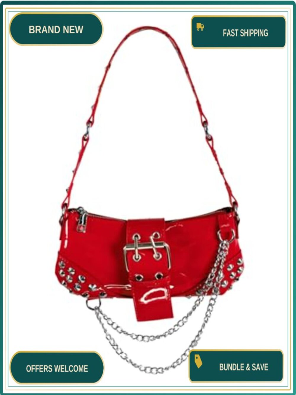 Studded Shoulder Bag Y2K Chain Clutch Purse Vintage Buckle Underarm Bag